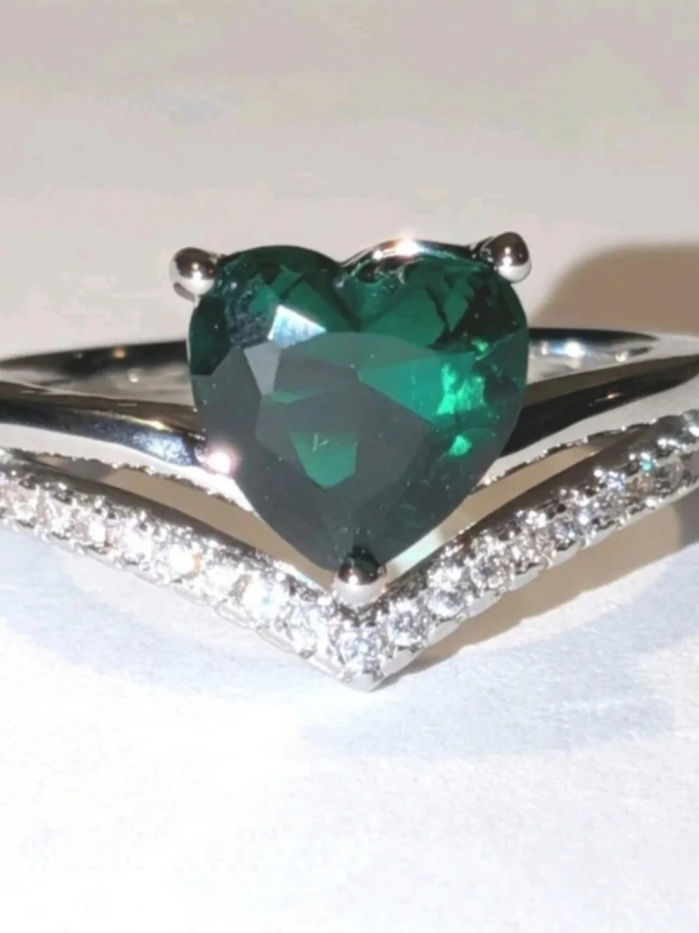 Lab-Created Emerald Green3ct Heart Cut Women's Engagement Ring White Gold Plated